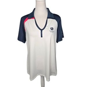 Annika By Cutter & Buck Women’s Golf Shirt White & Navy Blue John Deere Sz XL